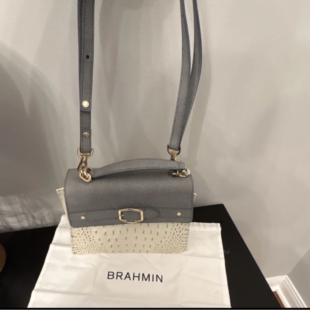 Brahmin Two-Tone Croc-Embossed Satchel in Gray and Cream NWOT - Picture 2 of 6